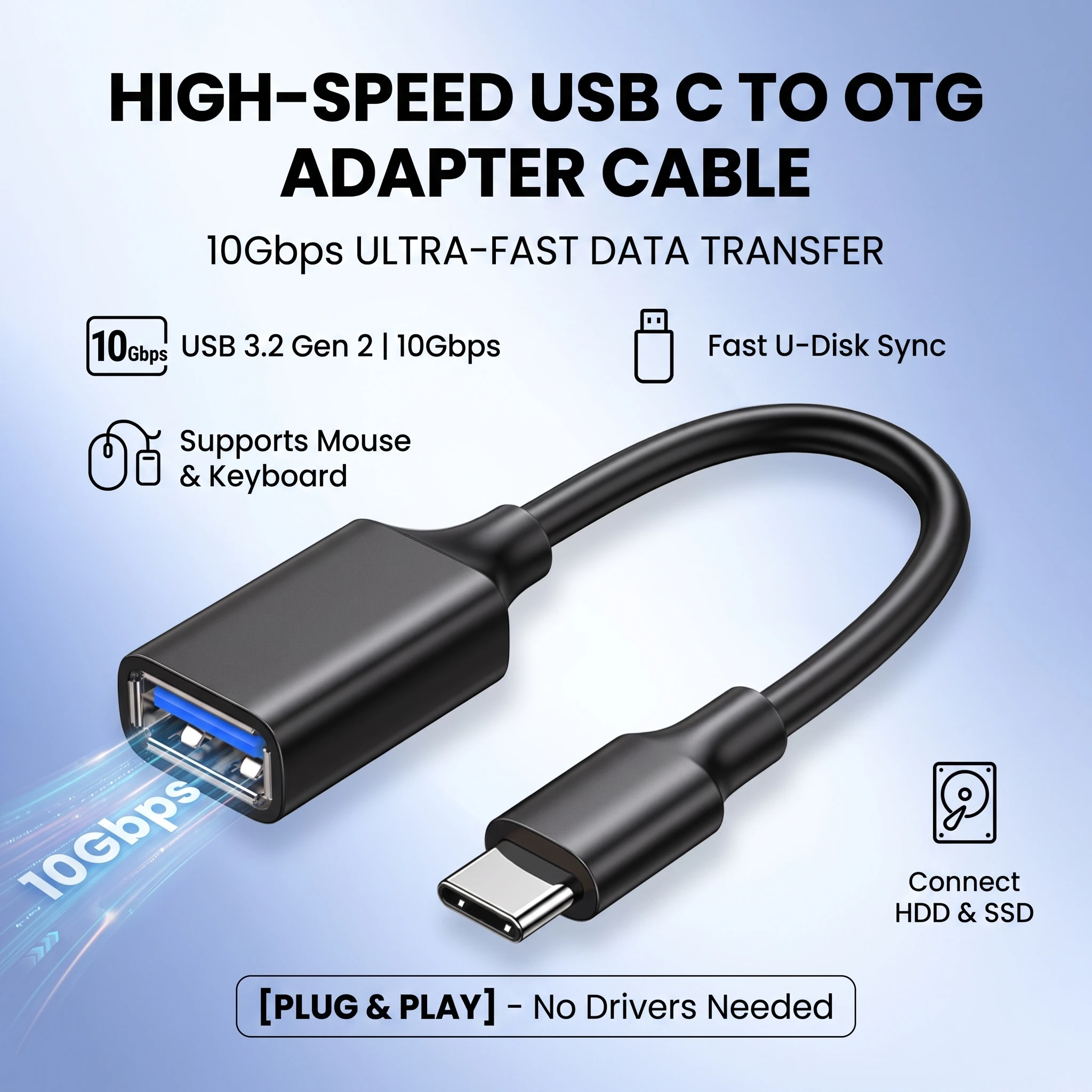 Type C OTG Cable Adapter USB C to USB 3.2 10Gbps Adapter USB C Male to USB-A Female For Thunderbolt MacBook iMac iPhone 17 16 15