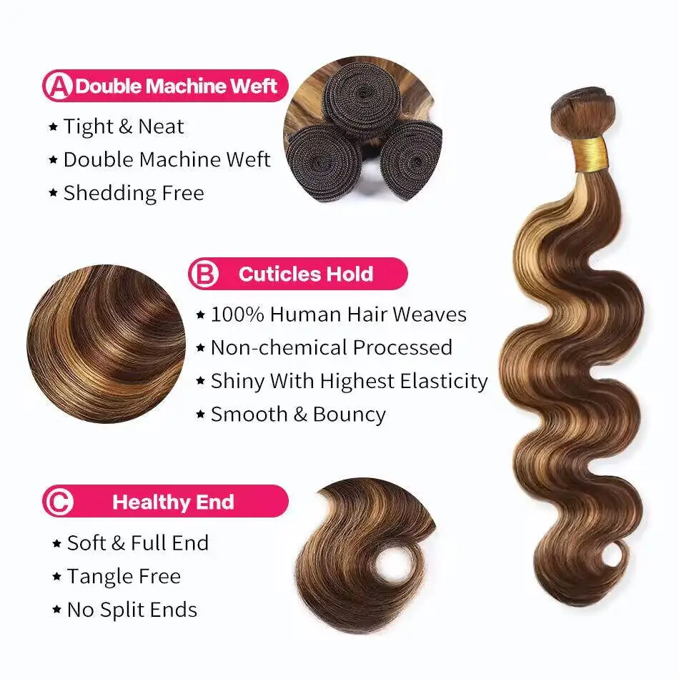 P4/27 Human Hair Bundles Ombre Highlight Body Wave Human Hair Bundles Honey Blonde Body Wave Human Hair Bundles 26 28 30Inch