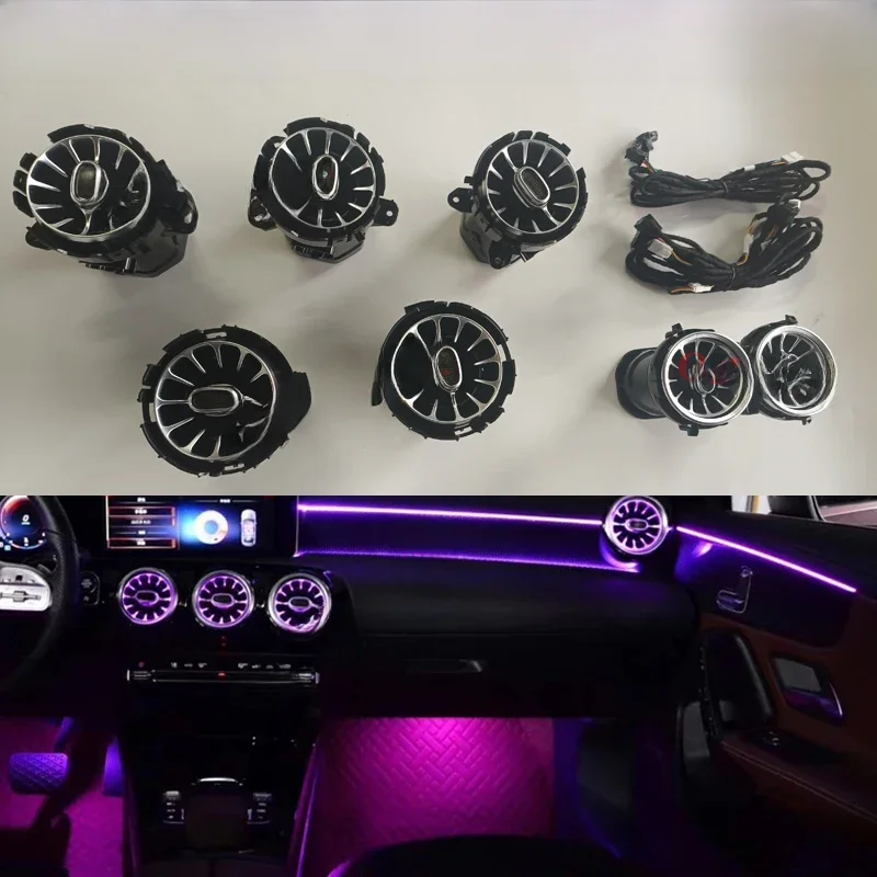 64-kleuren set voor Mercedes-Benz A/CLA klasse W177 W118 LED auto air vent turbine uitlaat nozzle sfeerverlichting neon lamp - afbeelding 2