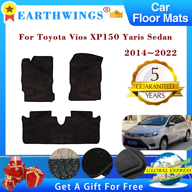 Car Floor Mats For Toyota Vios XP150 Yaris Sedan 2014~2022 Rugs Panel Footpads Carpet Cover Cape Foot Pads Stickers Accessories