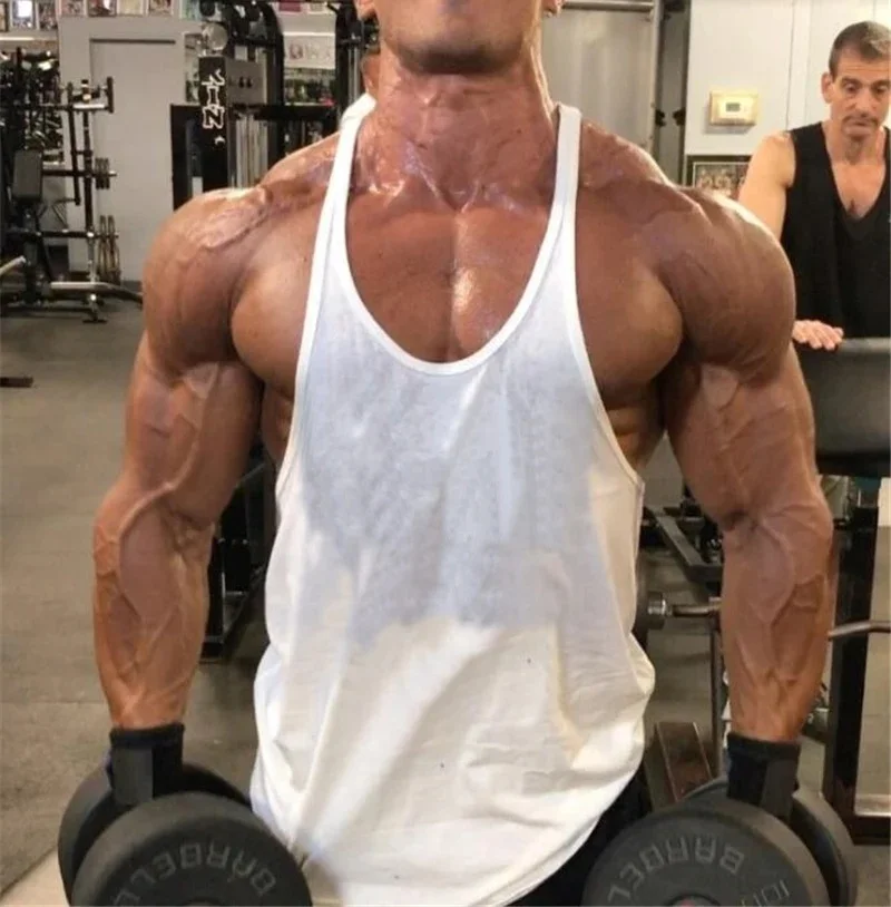 Zwykłe siłownia Fitness kulturystyka podkoszulki umięśnione męskie sportowe do biegania bez rękawów kamizelki z dekoltem w kształcie litery Y letnie fajne bawełniane oddychające koszule — zdjęcie 2