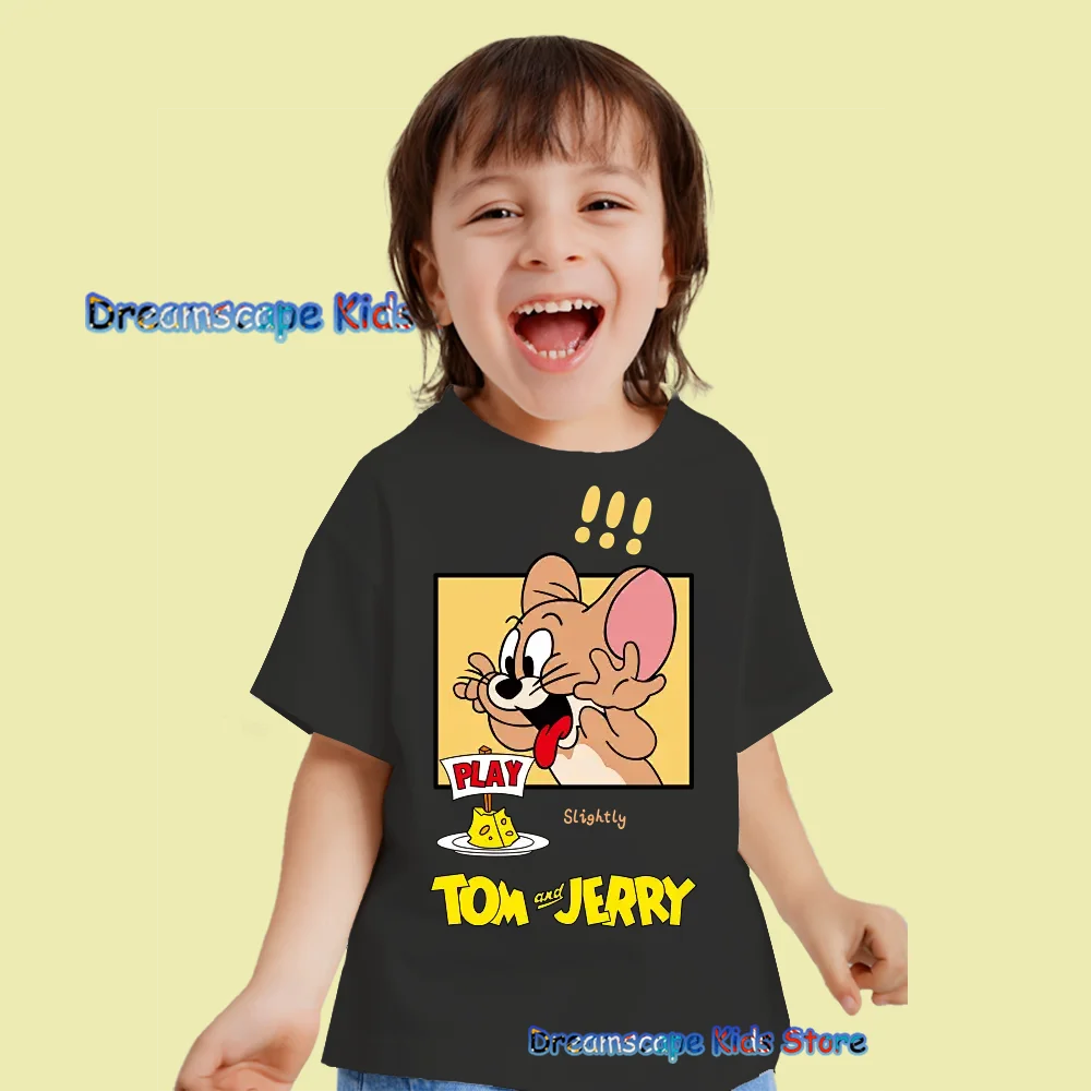 New Style Tom And Jerry 2024 Cartoon Illustration Printed T Shirts Summer Short Sleeve Child Clothes Kids Casual Style Tees Tops