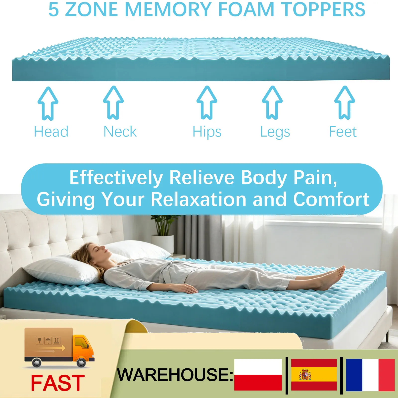 Materasso in memory foam con rivestimento in gel, 5 zone, design ergonomico, supporto ottimale, traspirante, assorbente dell’umidità, per il massimo comfort in tutte le stagioni, adatto a letti per
