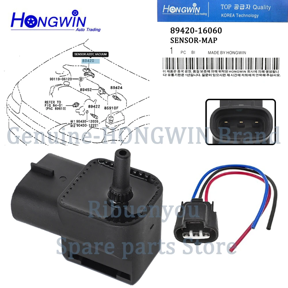 MAP Manifold Pressure Sensor 89420-16060 Fits Toyota Tercel Paseo 1.5L 1995-1998 Starlet EP91 1996-1999 100798-3471 8942016060