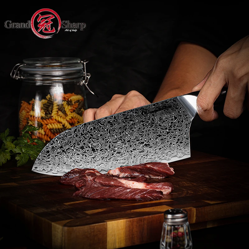 Damascus Cleaver Knife 7.2 Inch VG10 Japanese Damascus Steel Professional Butcher Tools 67 Layers Chef Damascus Kitchen Knives