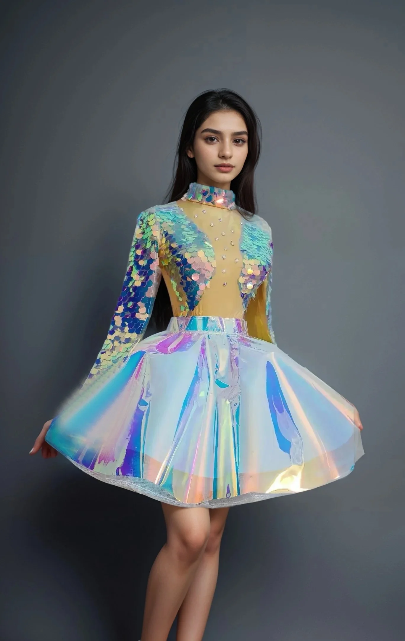 Seksowna syrenka Cosplay kombinezon kobiety kolorowe cekiny rybia łuska body z kryształkami bal przebierańców sukienka Gogo tancerz stroje kąpielowe — zdjęcie 2