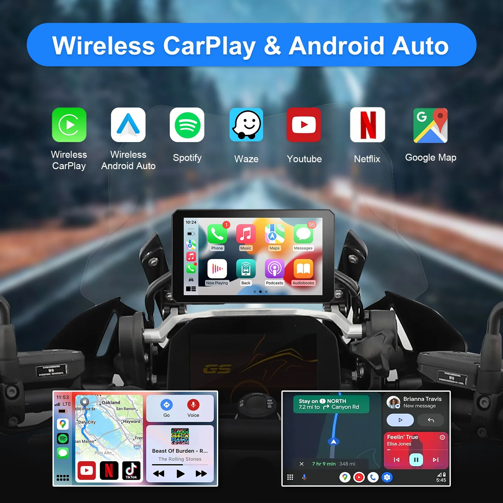 7-Zoll-Display für BMW Motorrad mit Wireless CarPlay und Android Auto, GPS-Navigator, Magic Wheel für R1200GS R1250GS R1300GS