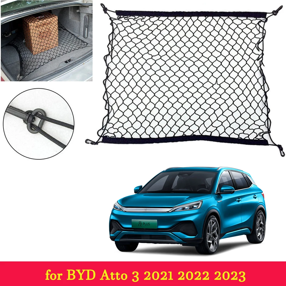 

Car Trunk Luggage for BYD Atto 3 2021 2022 2023 Cargo Organiser Elastic Mesh Storage Net Holder Pocket Hooks Back Accessories