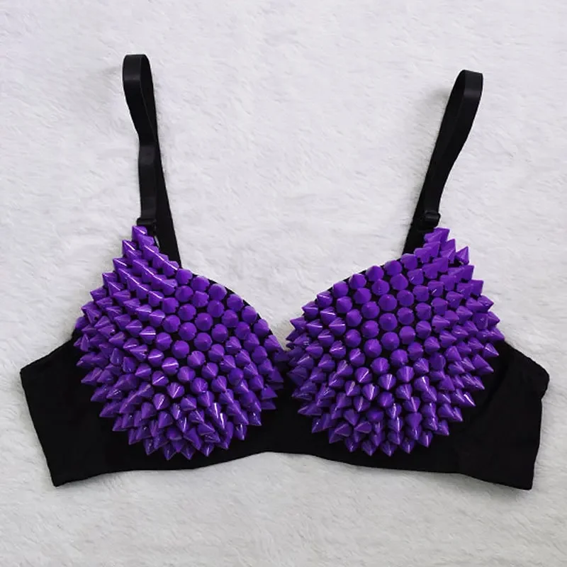 Fioletowy cukierek kolor kolec punkowy z ćwiekami nitami Sujetadores Push Up Soutien wąwóz seksowny biustonosz kobiety Bralette biustonosz na zabawa w klubie — zdjęcie 2