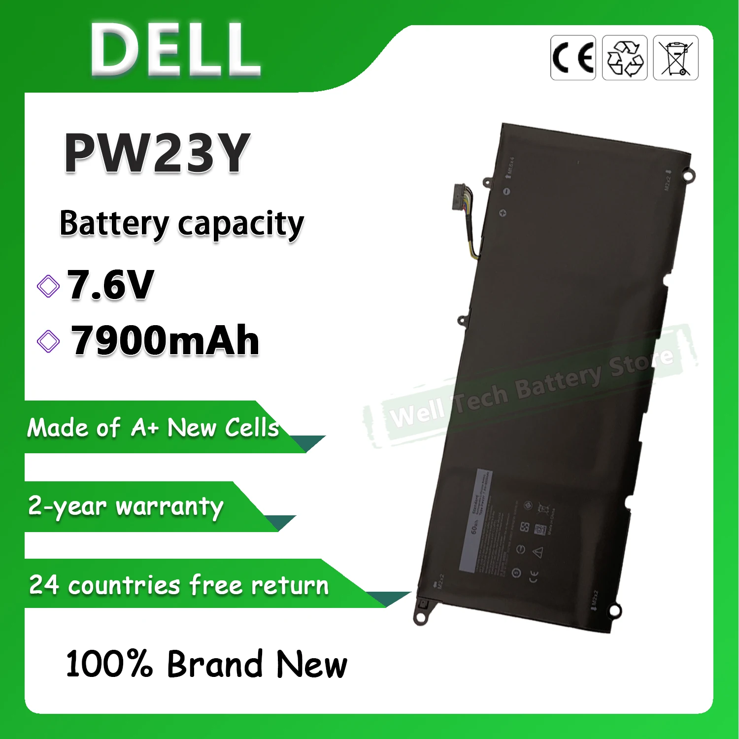 4 ячеек PW23Y Аккумулятор для ноутбука DELL XPS 13 9360