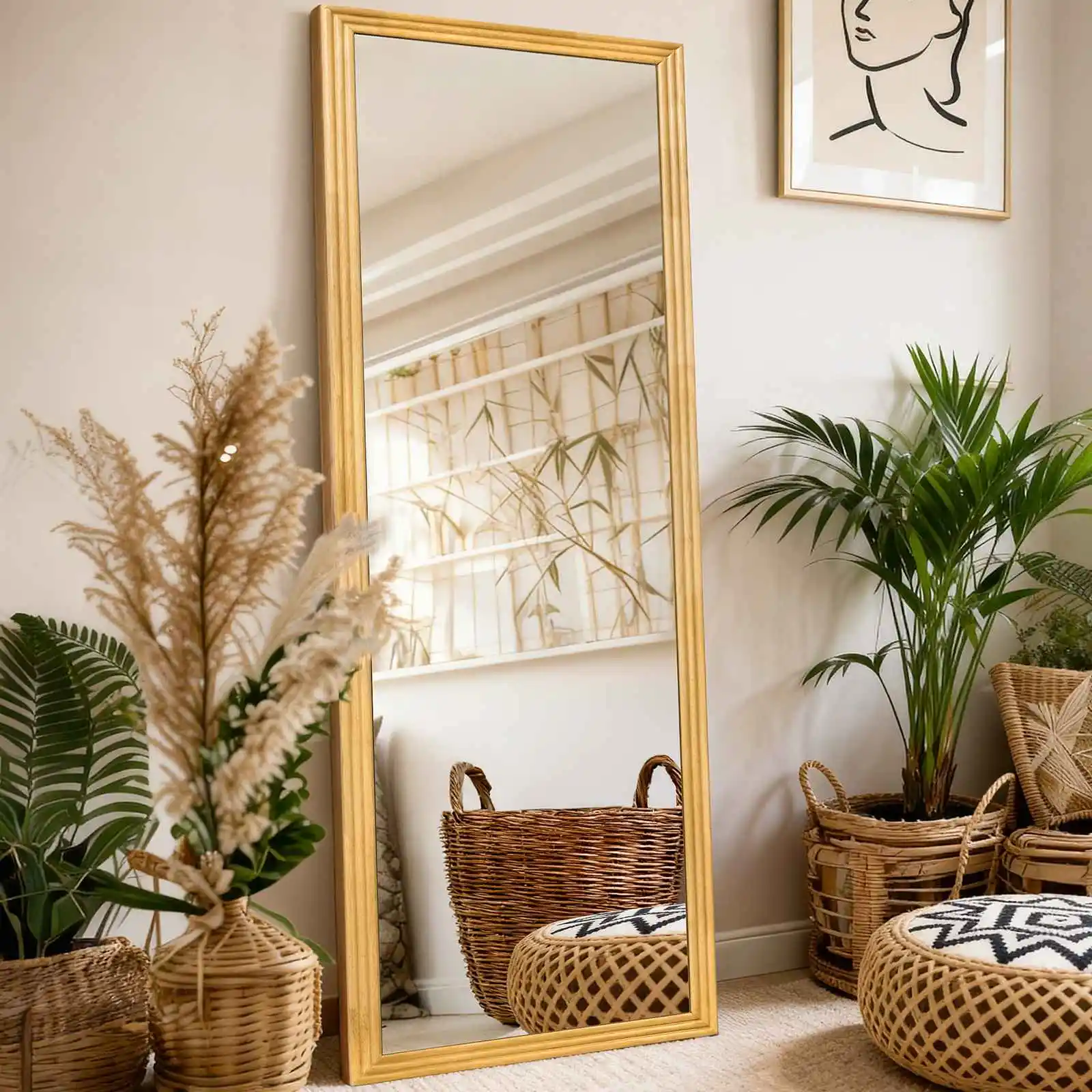 Espejo de Cuerpo Entero de 160x50 cm de Madera Sólida - Espejo HD sin Distorsión, Soporte Ajustable para Dormitorio, Sala de Estar, Vestidor