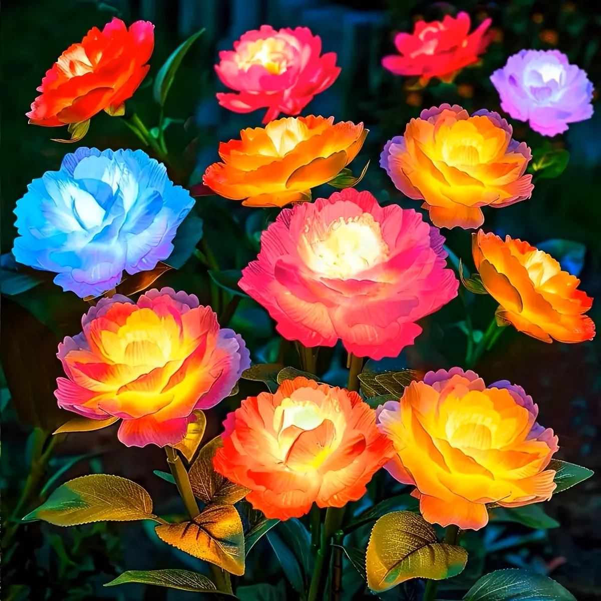 

Солнечные садовые светильники на солнечных батареях в форме цветка пиона, автоматическое включение/выключение, водонепроницаемые светодиодные солнечные фонари для дорожек