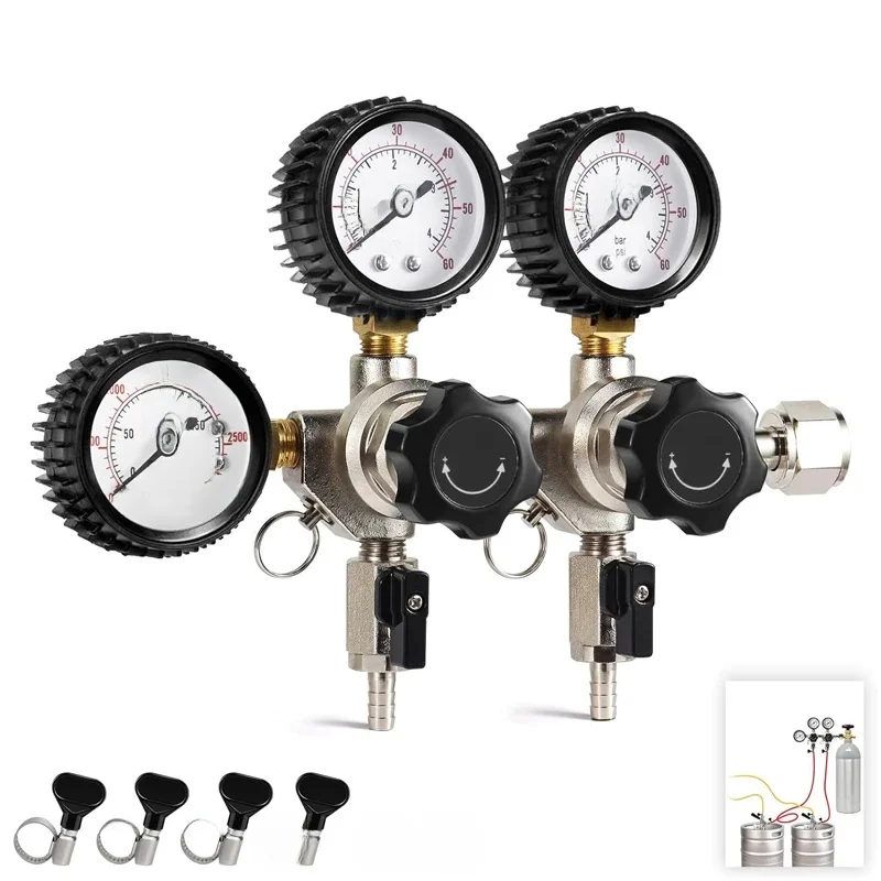 ELECQUEEN Kegerator Co2-regelaar met dubbele drukregio, W21.8 / CGA320 inlaten Homebrew biervat koolzuurhoudend systeem, frisdrankwater - afbeelding 2