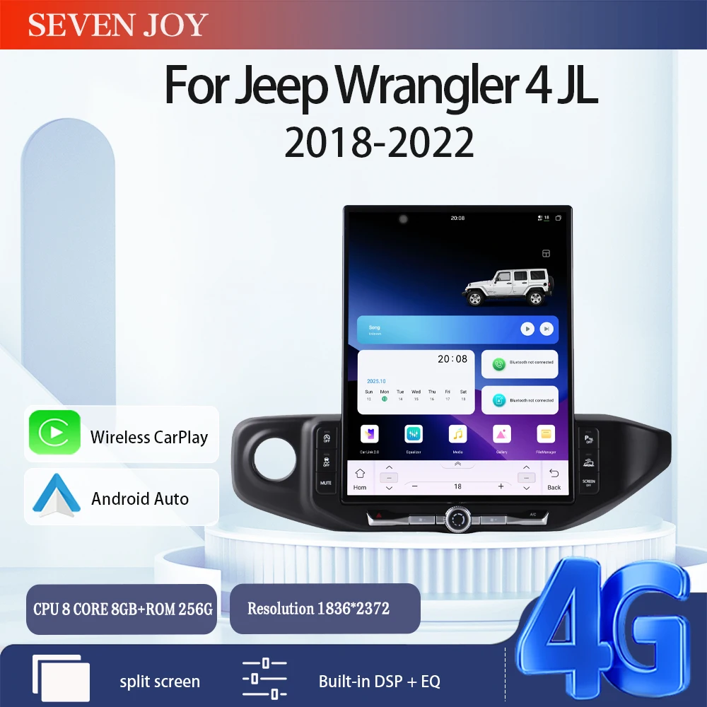 

16.2 Inch Android 15 Carplay For Jeep Wrangler 4 JL 2018 2020 2021 2022 Car GPS Navi Radio Multimedia Head Unit