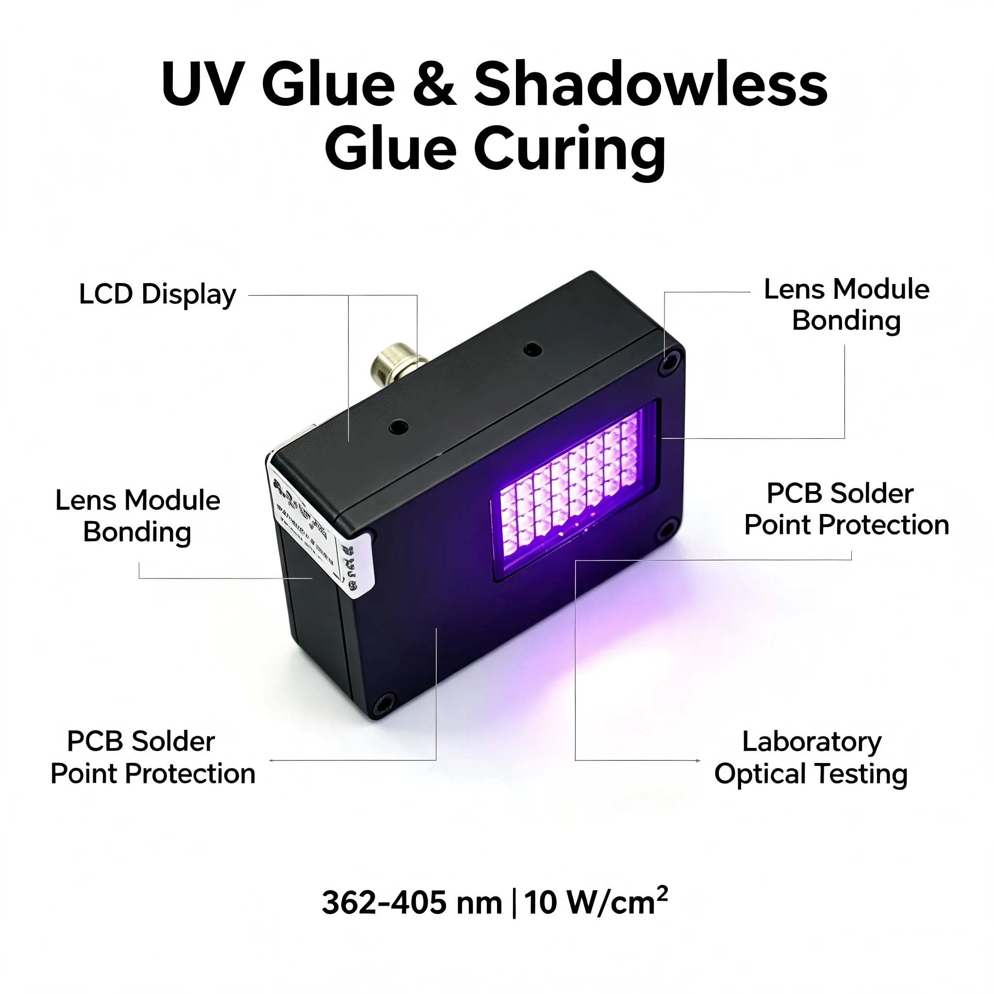 UV-curing Adhesive Is Used for LCD Displays Lens Module Bonding and PCB Solder Joint protection Water Cooled Ultraviolet Lamps