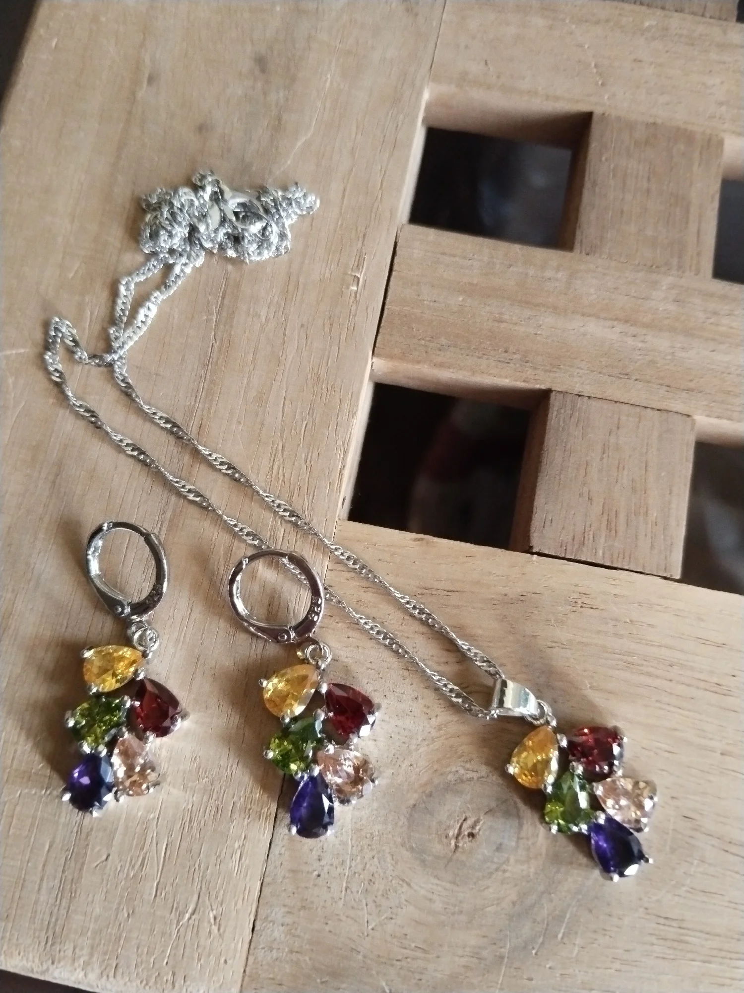 Wedding Bridal Jewelry Sets For Women Multicolored Water Drop Cubic Zircon Necklace Earrings Set Engagement Accessory photo review