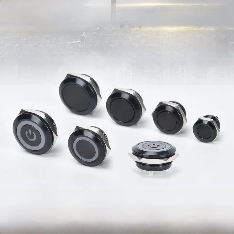 12/16/19/22/25/30mm micro-court ultra-court oxydation mince noir 3V6V12V24V auto-réinitialisation instantanée interrupteur à bouton métallique étanche
