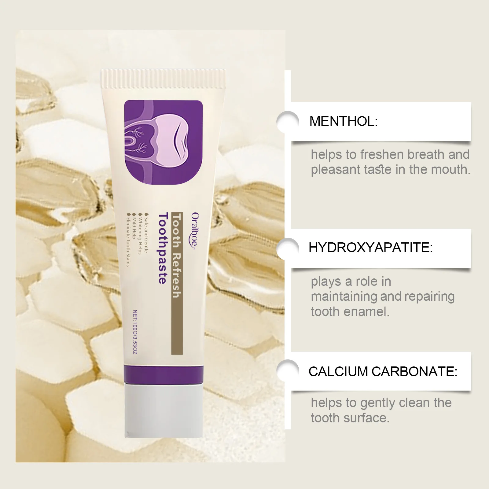 معجون أسنان عن طريق الفم للعناية بالفم، لطيف ونظيف، يزيل بقع الأسنان، نفس منعش، نكهة النعناع، معجون أسنان للنظافة 100 جرام