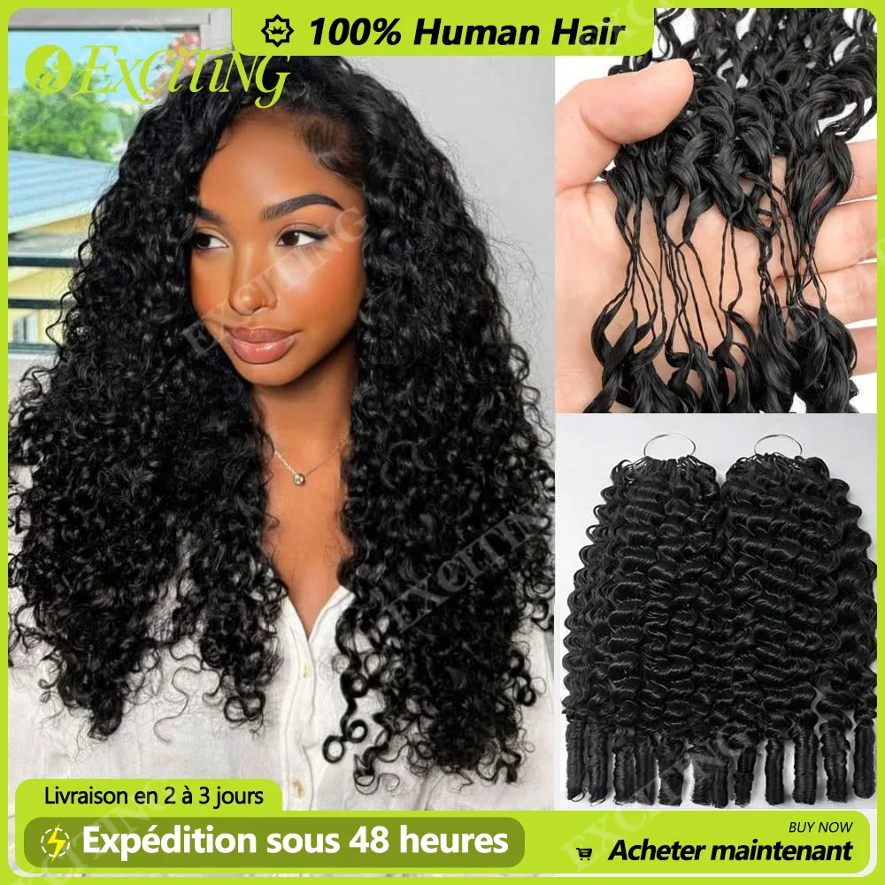 EXCITING HAIR Extensions de cheveux humains bouclés birmanes 12A au crochet ondulations naturelles pré séparées sans nœuds effet plume lots noirs pour tressage