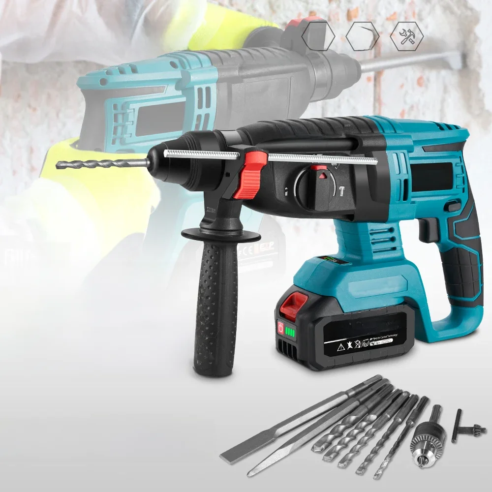 YOFIDRA 26 MM Bürstenlosen Elektrischen Bohrhammer Multifunktionale Rotary Cordless Wiederaufladbare Power Werkzeuge Für Makita 18 V Batterie Pin