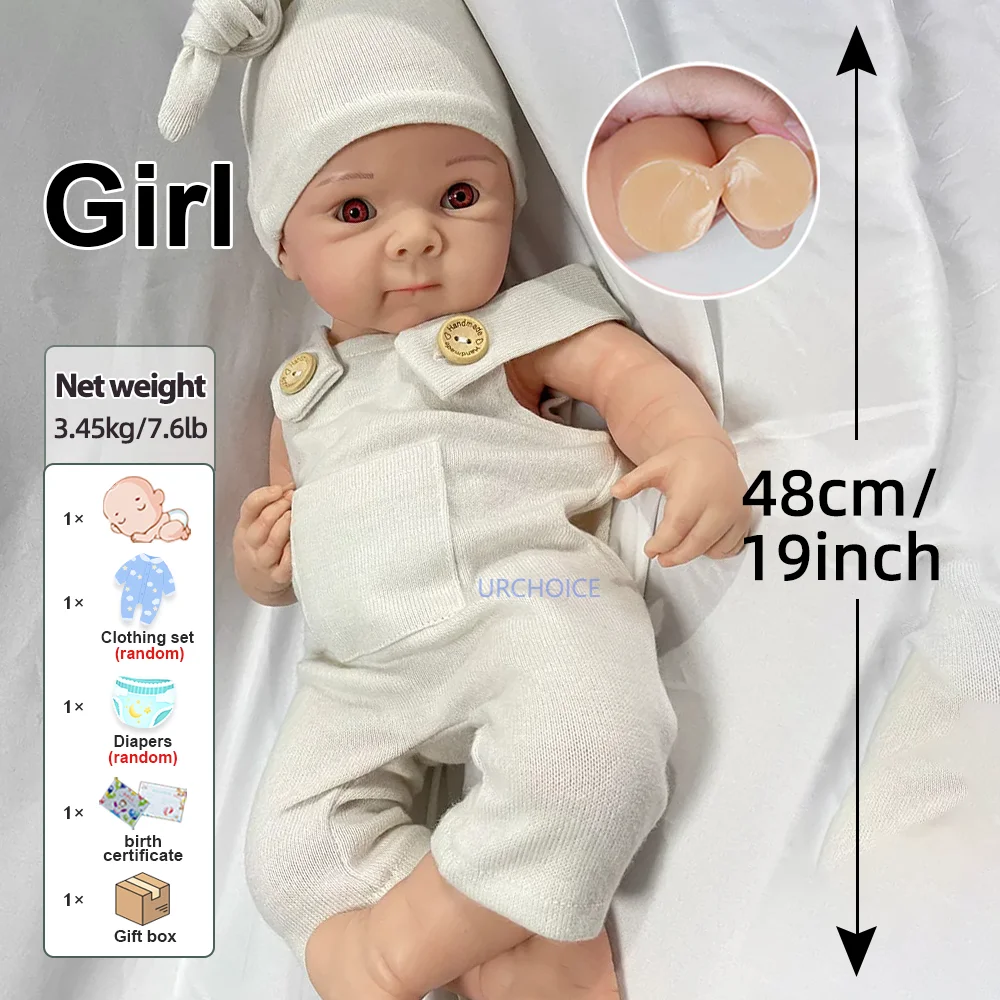 Exquisit handbemalte 19-Zoll-Silikon-Reborn-Babypuppe, lebensechtes Neugeborenes Mädchen für Kunstsammlung, Kinderzimmer, Weihnachtsgeschenk