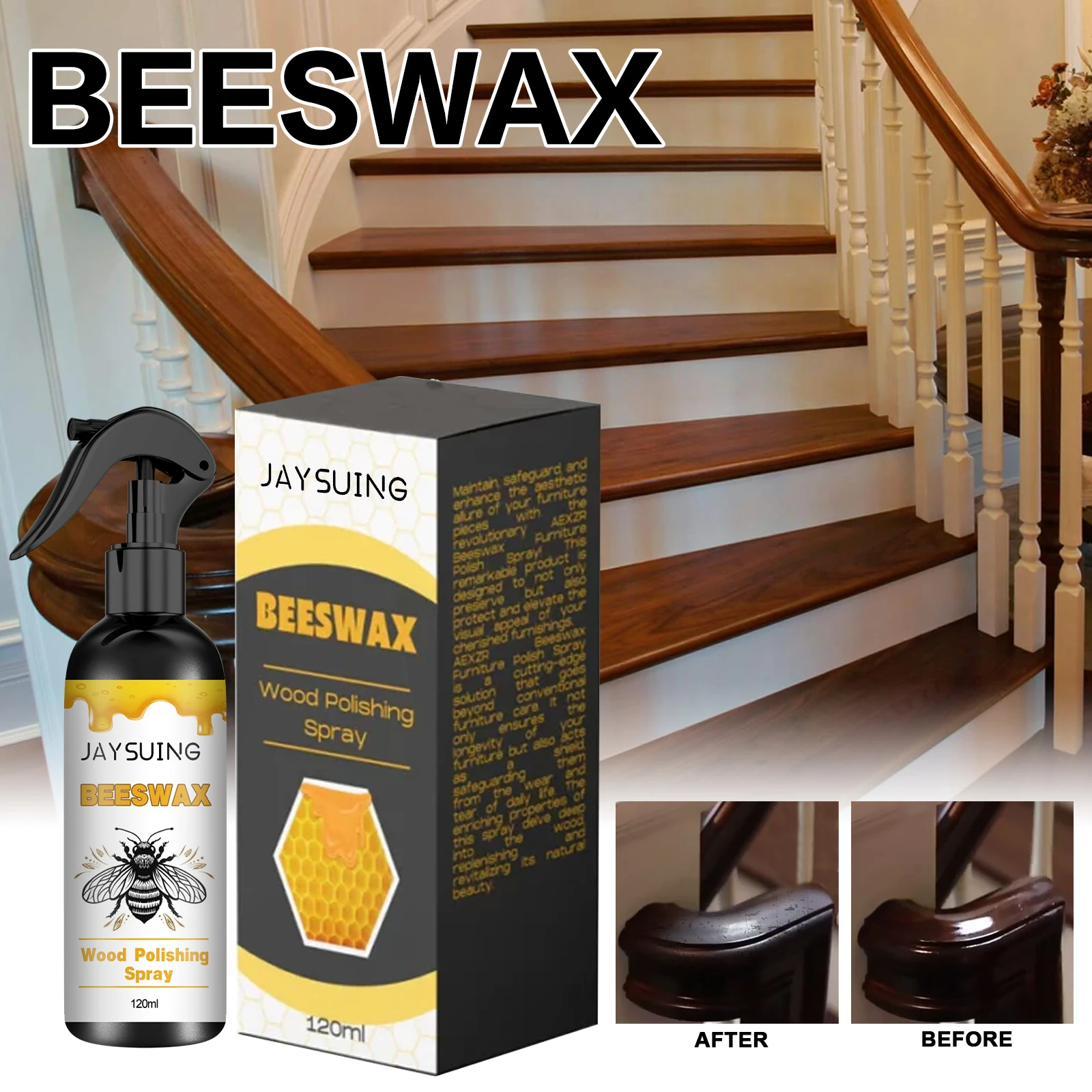 Jaysuing Anti-mildew Moisture-proof Beeswax Wood Polishing Spray 120ml Natural Extract Floor Refurbishment Scratch Repair Spray