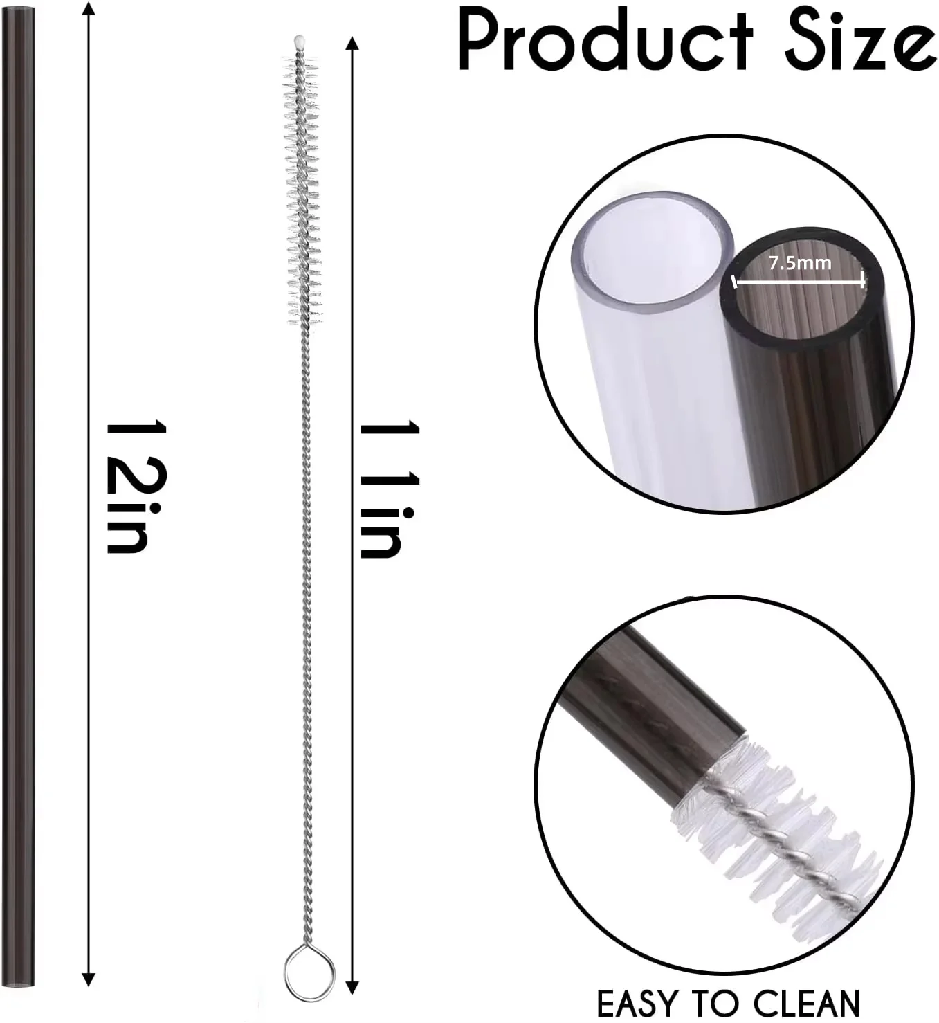 10PCS Reusable Black Straws For Stanley oz Tumbler, Eco-friendly 12in Replacement PP Drinking straw Stanley accessories