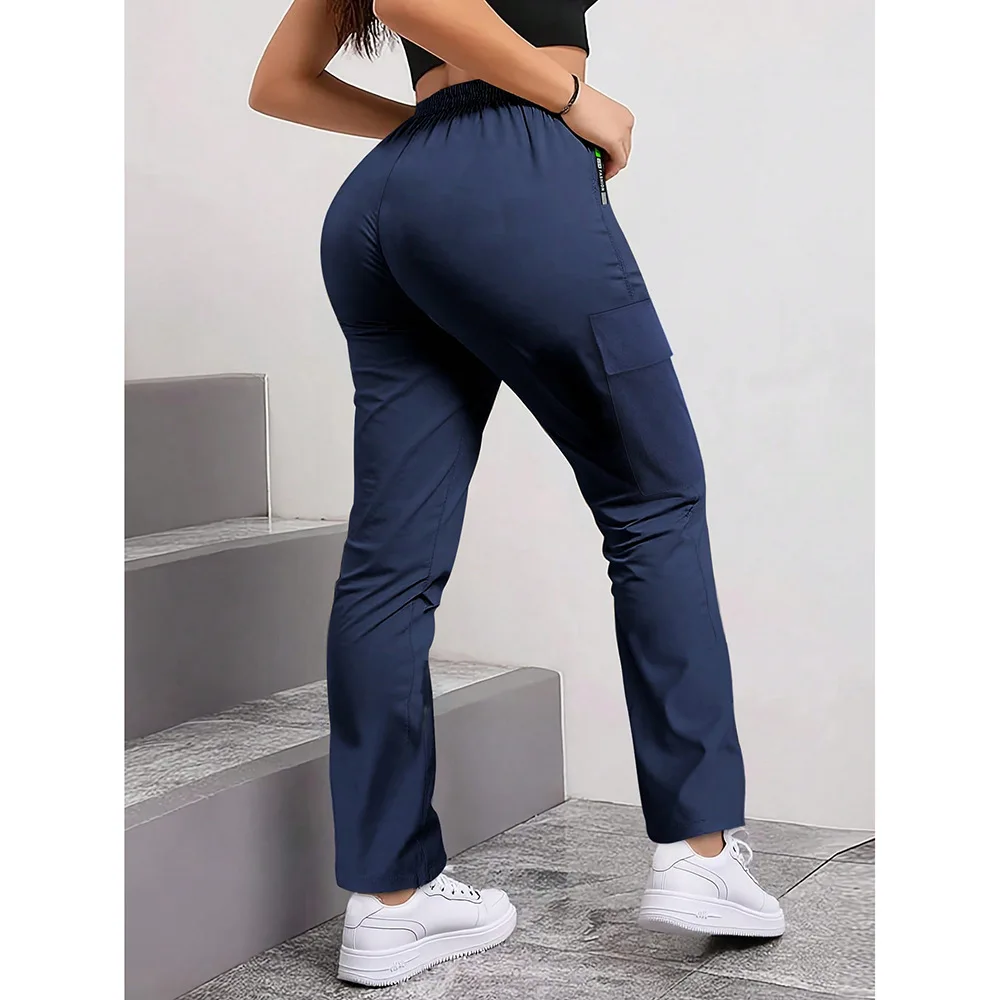 Schlanke Einfarbige Cargo-Hose für Damen Frühling Buchstabendruck Patch Schickes Design Freizeithose Büro Mode Reißverschlusstasche Gerade Hose – Detail 10