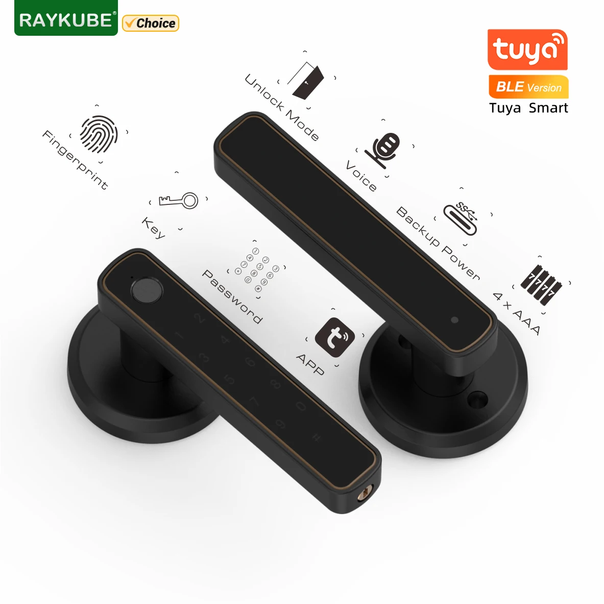 Tuya Bluetooth Smart Fingerprint Door Lock With Password Mechanical Key Unlocking For Wooden Door Single Handle Smartlife M4