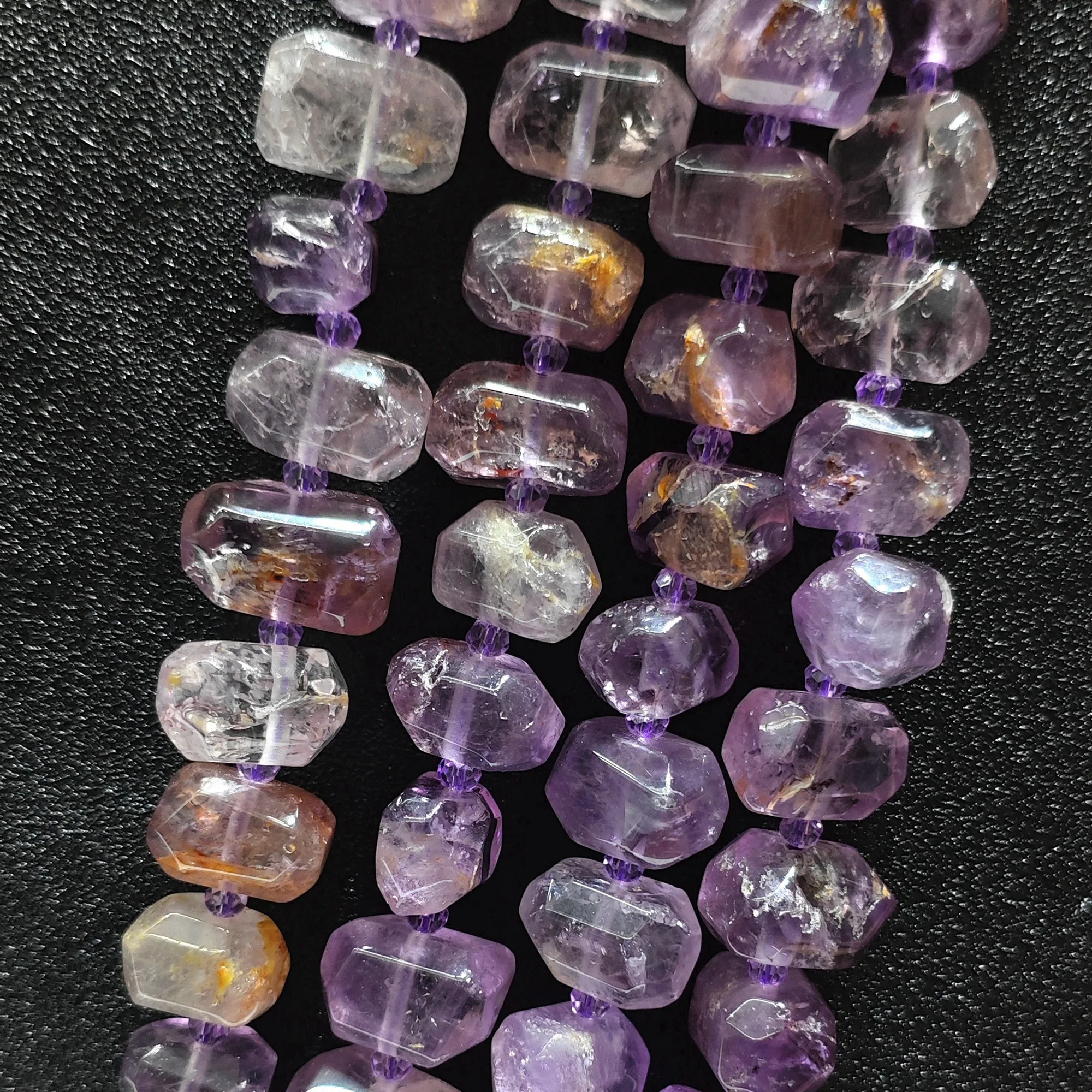 Natural Purple Amethyst Phantom Gemstone Beads Freeform Faceted Loose Strand Polished Pebble Slice DIY Crafting Project