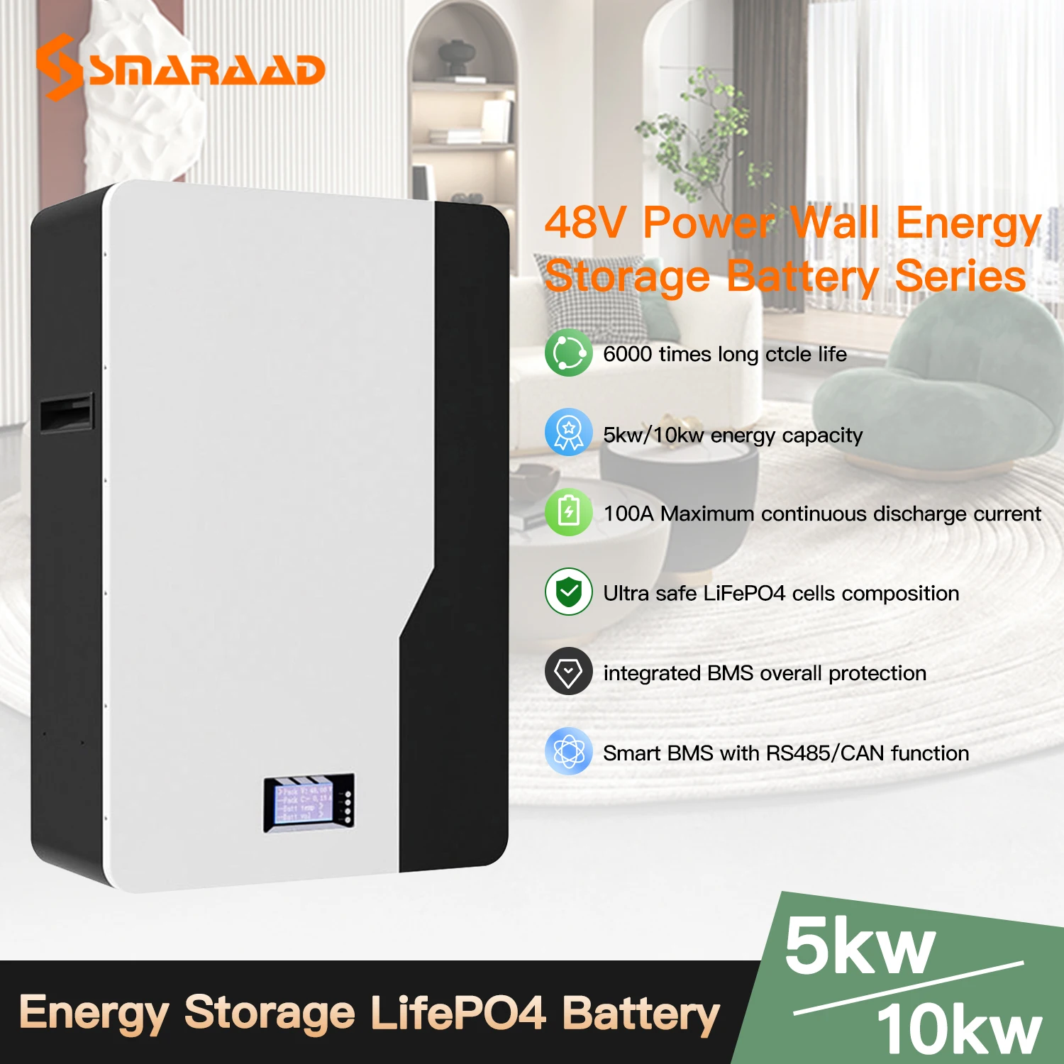 100Ah/200Ah Lifepo4 Wall Mounted Storage Battery Stable safe and controllable output Supports parallel use Battery packs