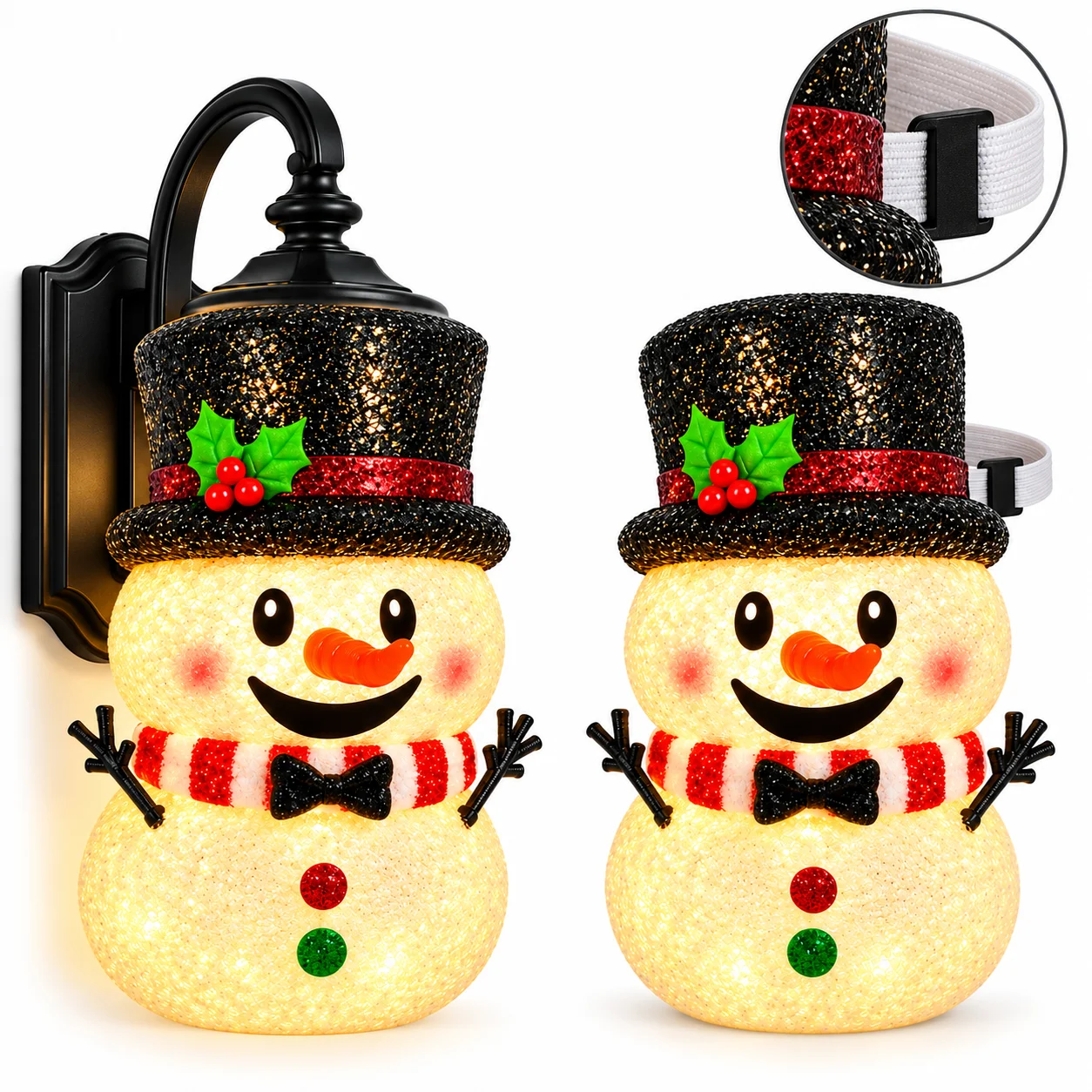 Snowman Porch Light Covers 2Pcs Glitter EVA Christmas Outdoor Lamp Shade, Xmas Snowman Cover for Porch Garage Wall Light Fixture Holiday Decor