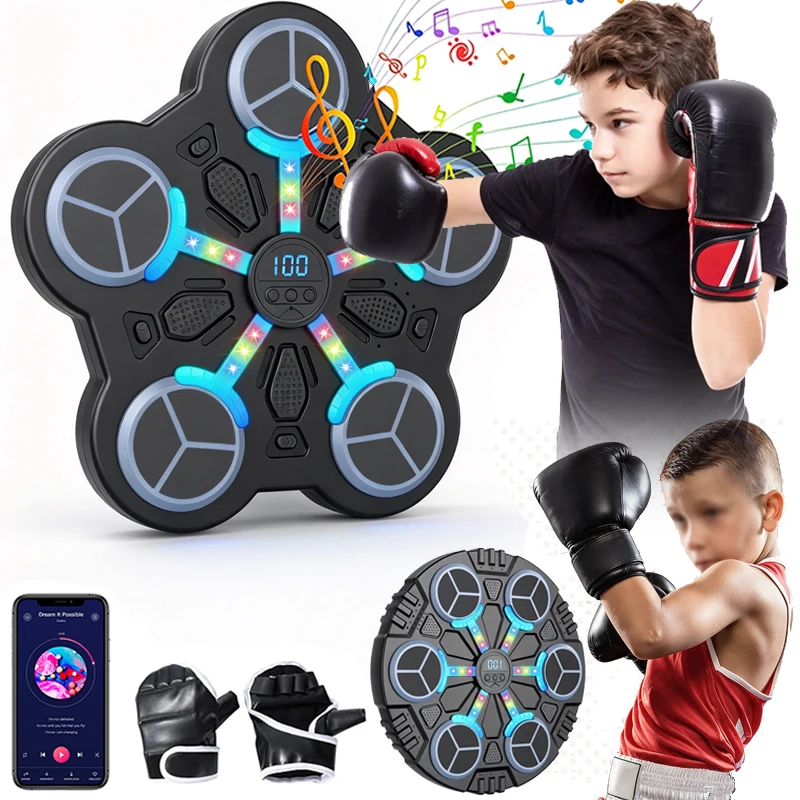 Machine de boxe musicale intelligente avec Bluetooth, gants de boxe, écran LED, équipement d'entraînement de fitness à domicile pour enfants, boxe murale