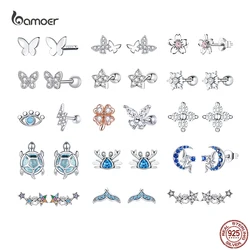 Bamoer 100% 925 Sterling Silver Cute Butterfly Flower Elves Animal Earrings Studs for Women Girl Exquisite Party Hypoallergenic
