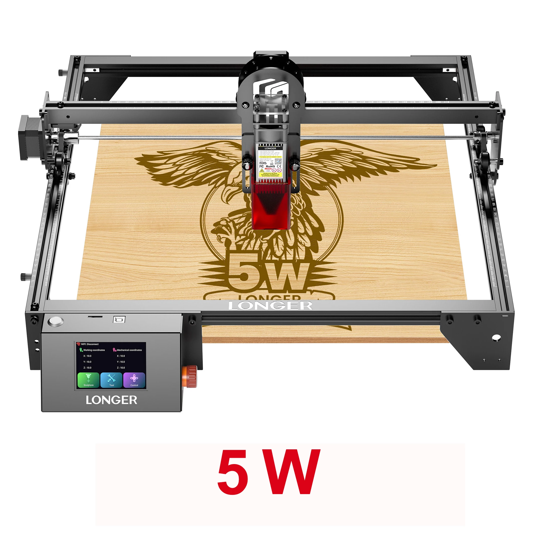 LONGER Lasergraveer- en snijmachine 5W 10W 20W 400x400mm WiFi Touchscreen Desktop Lasermachine voor hout, acryl, leer, metaal, DIY-knutselwerk, gepersonaliseerde cadeaus LightBurn LaserGRBL