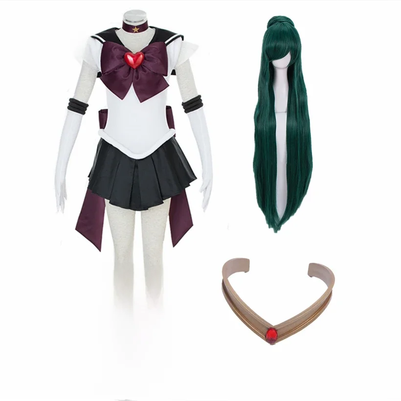 Anime Meiou Setsuna Sailor Plutoes Super Cosplay Kostium Sukienka Rękawiczki Broszka Kokardy Skarpetki Opaska na Głowę Dla Dorosłych Szyte na Miarę — zdjęcie 2
