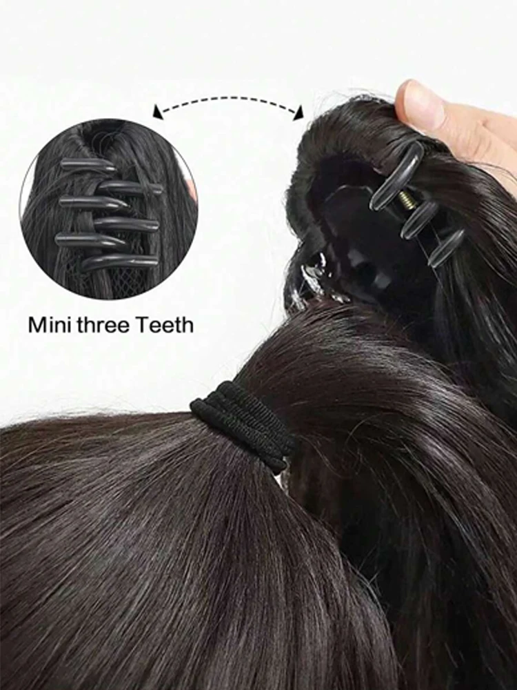 긴 물결 모양의 합성 클로 클립 포니 테일 가발 미니 클로 클립이있는 자연 푹신한 바디 웨이브 포니 테일 내열성 섬유 헤어 피스