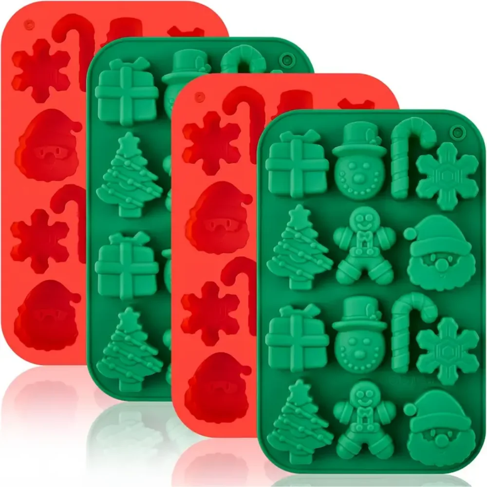 Christmas silicone chocolate molds, candy baking molds, 3D snowflake candy canes, snowmen, Christmas trees, gingerbread men, San