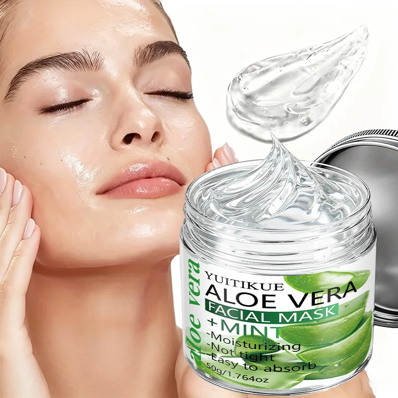 YUITIKUE Aloe Vera and Mint Face Mask Gentle Moisturizing Non-Tight Formula for Sensitive Skin 50g