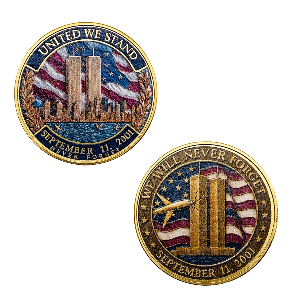 New 2 Designs 9/11 Commemorative Coin 5 pcs Gold Plated Coins With Case Souvenir Crafts Gifts For History Lovers And Collectors