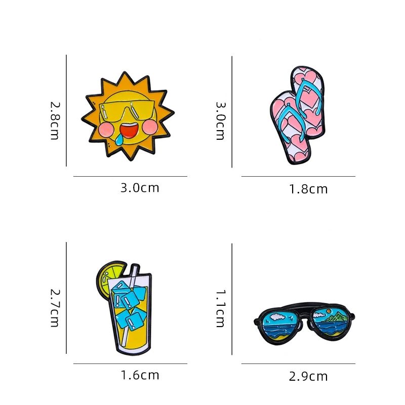 Broche en émail de dessin animé Cool Summer Denci, lunettes de soleil créatives, tongs de jus de soleil, sac à dos, accessoires vestisens, insigne d'épinglette