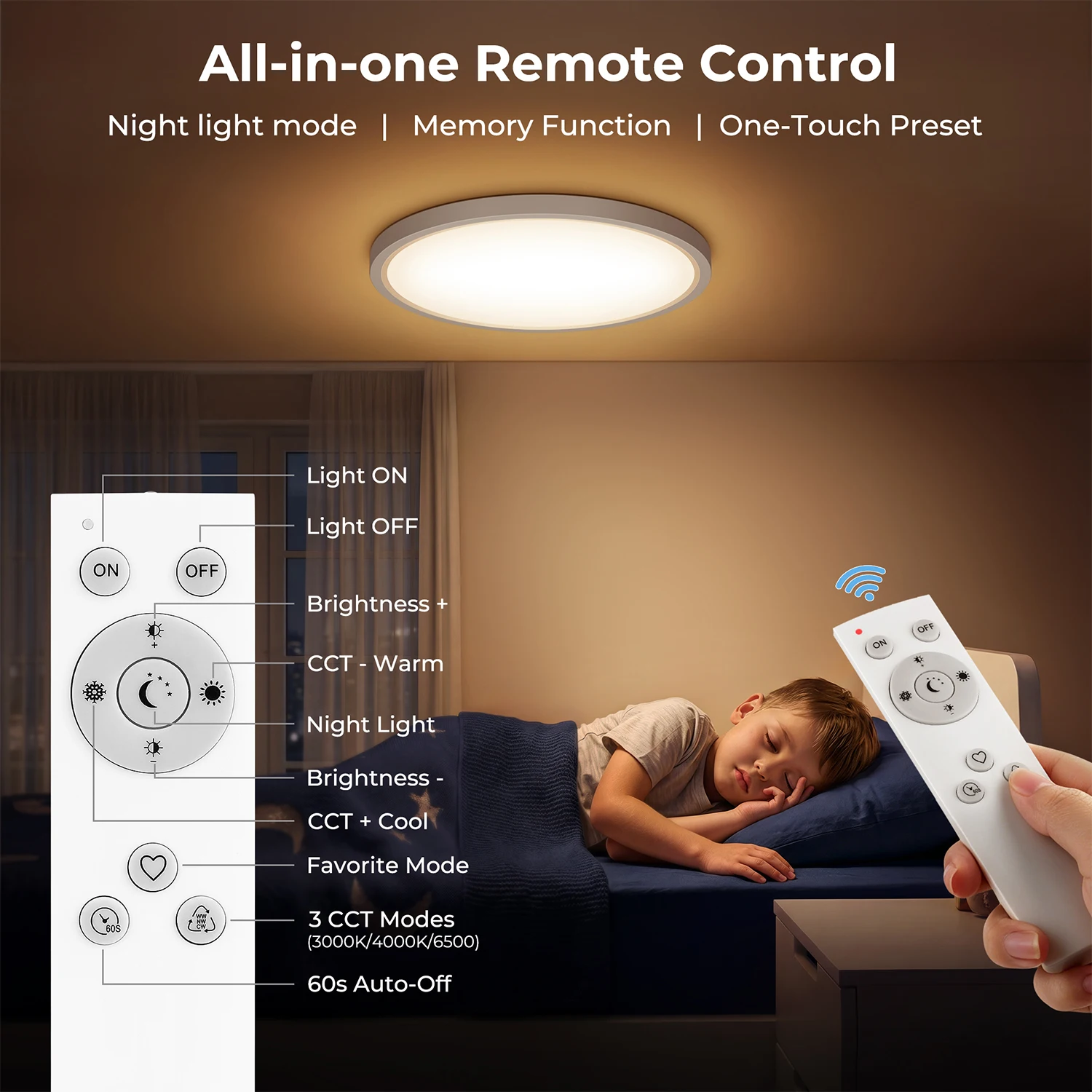 Bild 4: Variable Intensität runde LED-Deckenleuchte, Einbauleuchte, 3000K-6500K, Fernbedienung, einstellbare Helligkeit von 10% bis 100%, ideal für Schlafzimmer, Wohnzimmer und Küche (12/16/20/24 Zoll).