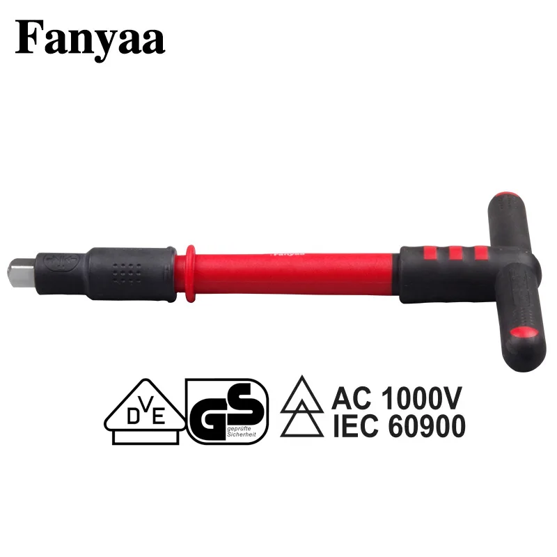 Fanyaa Extended Rod Insulated T-Handle Key Spanner 3/8, 1/2 Inch Socket Screw Driver Wrench Live Working Up To 1000V AC,1500V DC