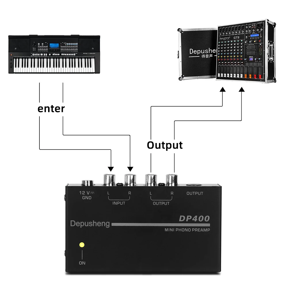 Depusheng DP400 4 Channels Mini Stereo Audio Headphone Amplifier 12V Power Adapter