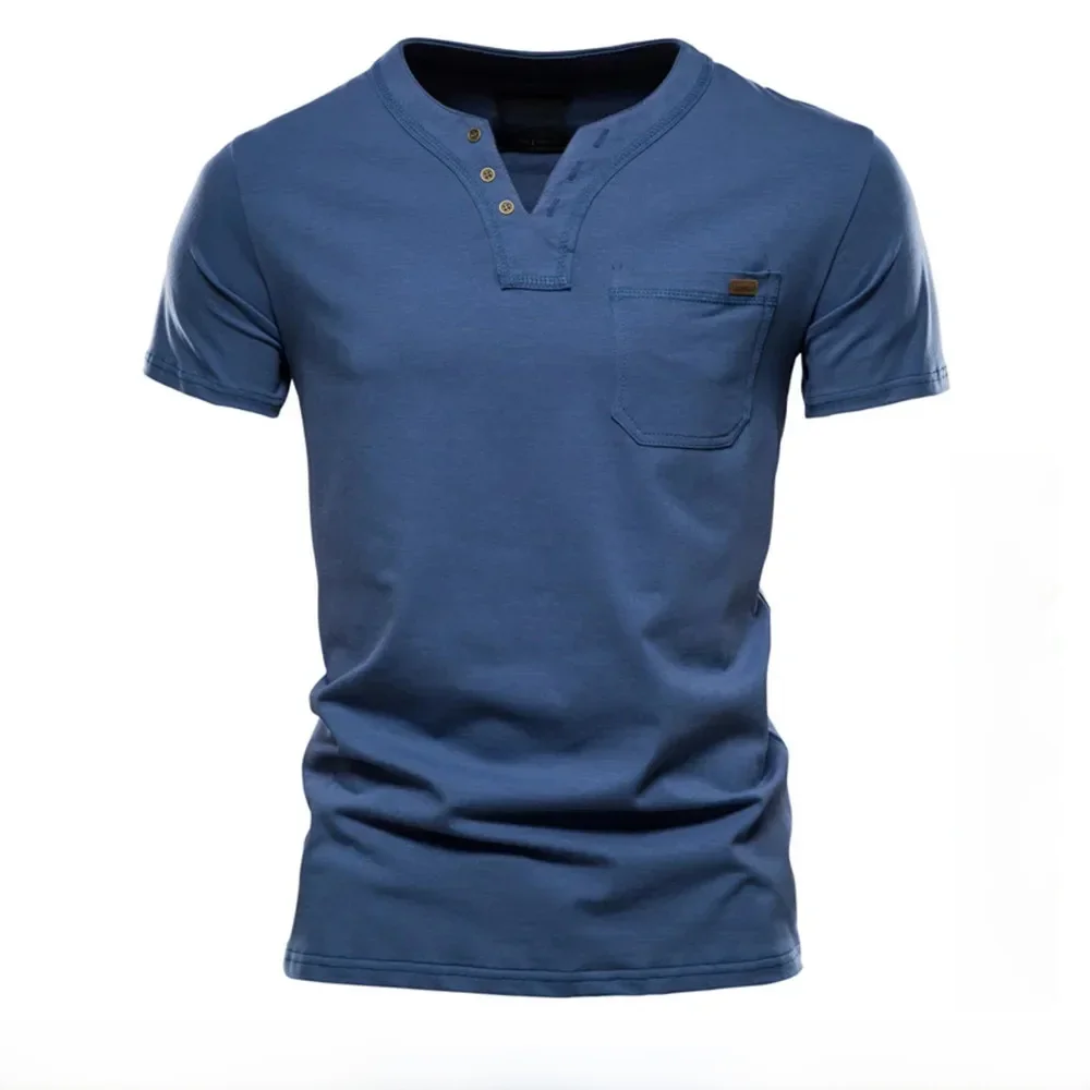 Koszulka męska na lato 2024, wysokiej jakości, 100% bawełna, casualowa, gładka, z dekoltem w serek, klasyczna odzież męska, topy, t-shirt. — zdjęcie 2