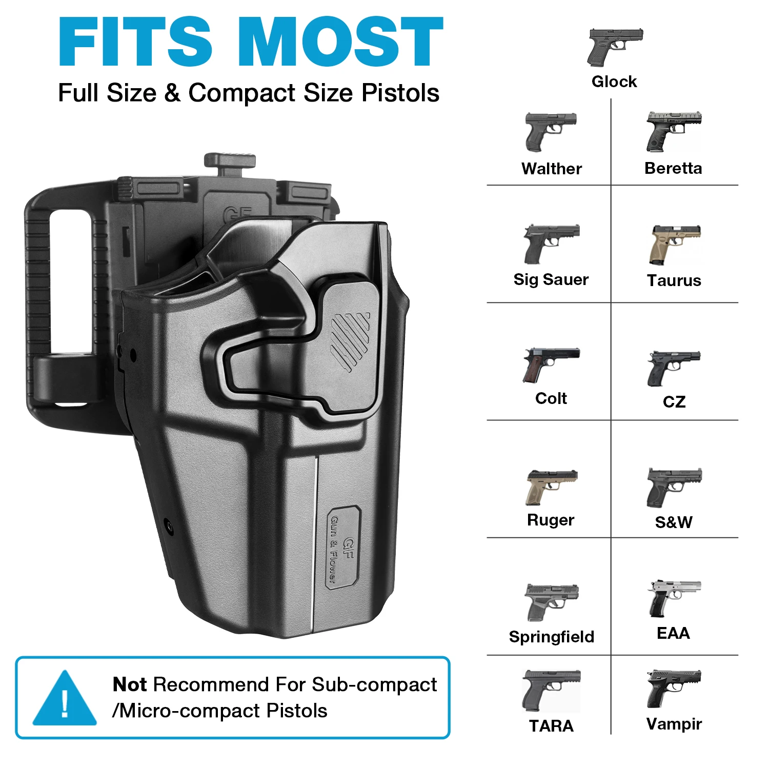 Universal OWB Holster for Canik/FN/Walther/Browning/S&W/Sarsilmaz/Sig/Girsan/Stoeger/Bersa / 1911/Glcok/ Taurus/ Springflied/CZ