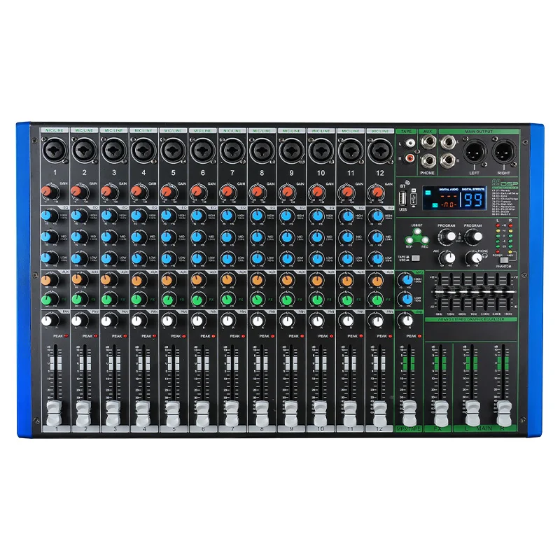 NXG MIX12 12-Channel DJ Audio Mixer with 99-bit DSP & /USB MP3 Playback, USB Recording, MP3 Player, 7-Segment Suitable for for Studio, Sound, Weddings, Parties, Music Production (Professional Mixing Console)