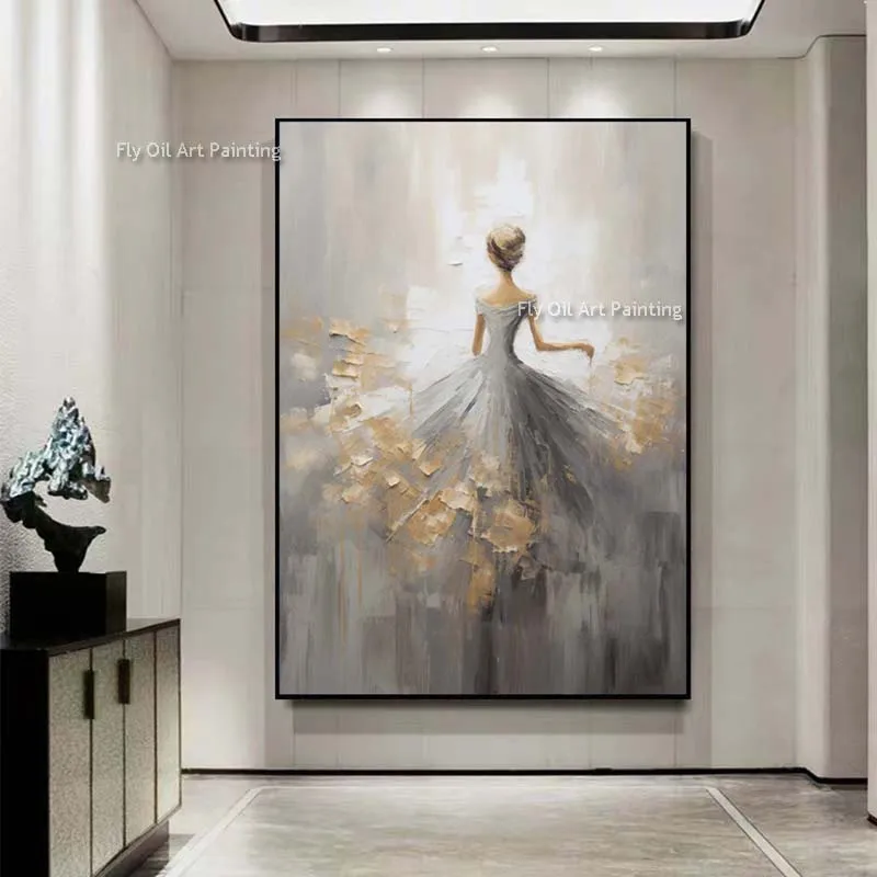 Abstract Textured Ballerina Oil Painting Hand Painted Figurative Dancing Girl Canvas Wall Art Large Impressionism Home Decor