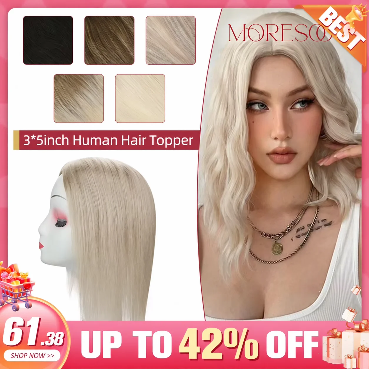 Moresoo Topper Haar Stück für Frauen Menschliches Haar Maschine Remy Brasilianische Haar Natürliche Gerade Blonde #60 3*5 Zoll clip in Toupet