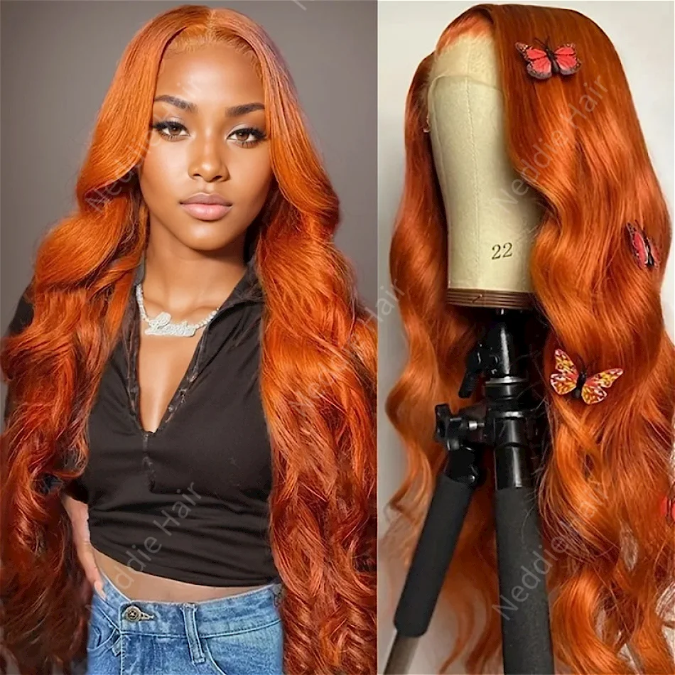 

13x6 HD Transparent Lace Frontal Wig Ginger Orange Body Wave 13x4 100% Human Hair 30 40 Inch Brazilian Wigs For Women